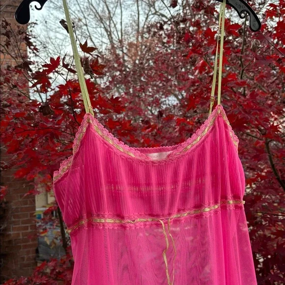 Vintage y2k Victoria Secret Large Pink Green Sheer Milkmaid Babydoll Slip Dress - Picture 5 of 17